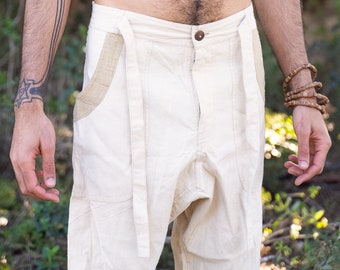 Hemp Pants with Tie ⋙⋙ Natural Color or Herbal Dye Brown