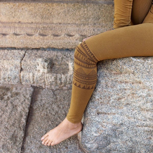 Printed Leggings, Organic Cotton Yoga pants, Alternative Burner Clothing, Tribal Festival Legging, Activewear