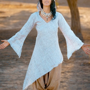 Asymmetrical Dress with Hoodie ⋙ Handwoven Khadi Cotton