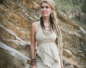 Earth Frayed Top ~ Natural Cotton