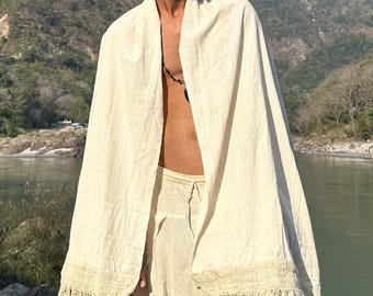 Handwoven Khadi Shawl - Undyed, Raw Edge, Lightweight Wrap