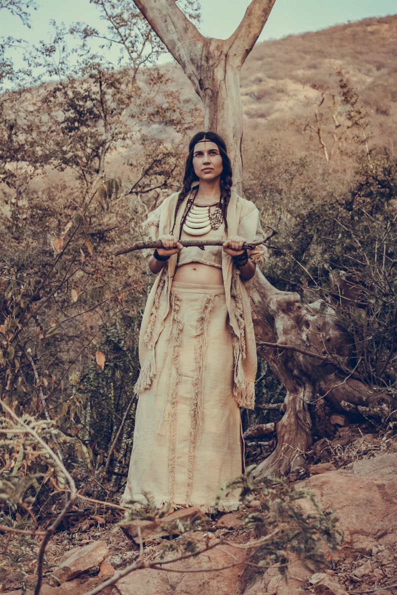 Fine Indigenous Textile Open Poncho With Feathers in Red