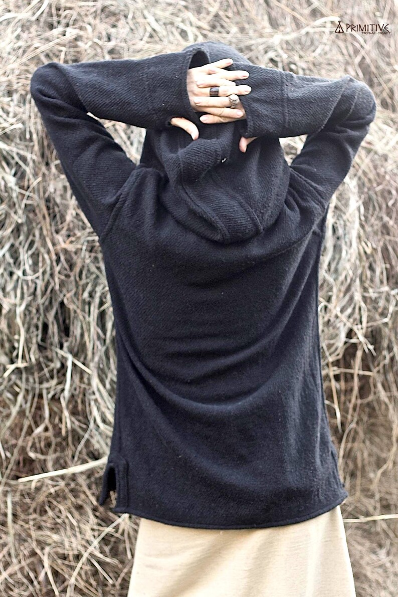 Nomad Women Pullover with Hoodie Handwoven Hemp Wool image 2