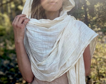 Natural Cotton Scarf - Cream or Brown, Lightweight Shawl