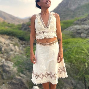 Oria Short Wrap Skirt ⋗ Tribal Block Print ⋖ Handwoven Khadi Cotton image 3