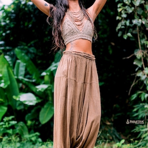 Talia Outfit &gt;&gt; Knitted Wild Hemp Beach Top + Raw Silk Harem Pants