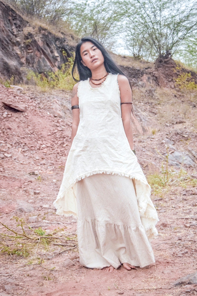 Asymmetrical Sleeveless Dress Handwoven Khadi Cotton image 4