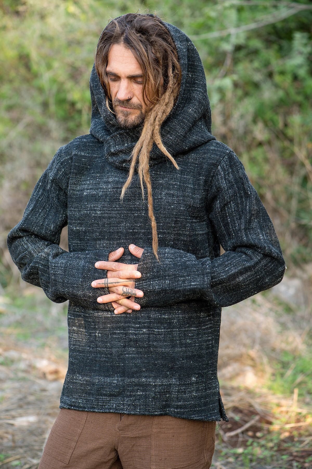 Black Pullover Handwoven Himalayan Wool Tribal hoodie | Etsy