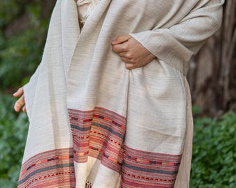 Traditional Kullu Wool Shawl - Pure Wool with Tribal Pattern