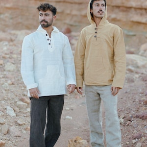 Pullover mit Kapuze aus handgewebter Khadi Baumwolle