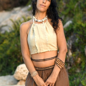 Dreieckiges Crop Top ⋗⋙ Natürliche Färbung ⋗⋙ Handgewebte Khadi Baumwolle