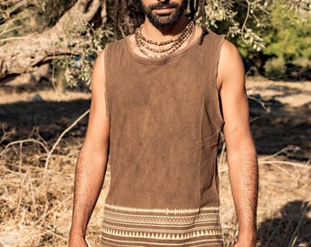 Hemp Cotton Tank Top ᗒ with Tribal Print ᗒᗒ