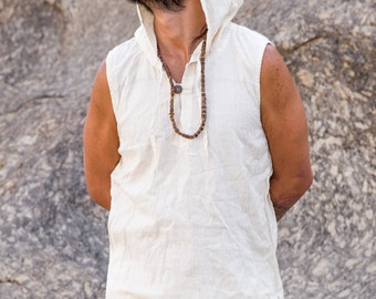 Sleeveless Shirt with Hoodie ⫸ Handwoven Khadi Cotton