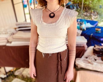 Top tribal de seda cruda