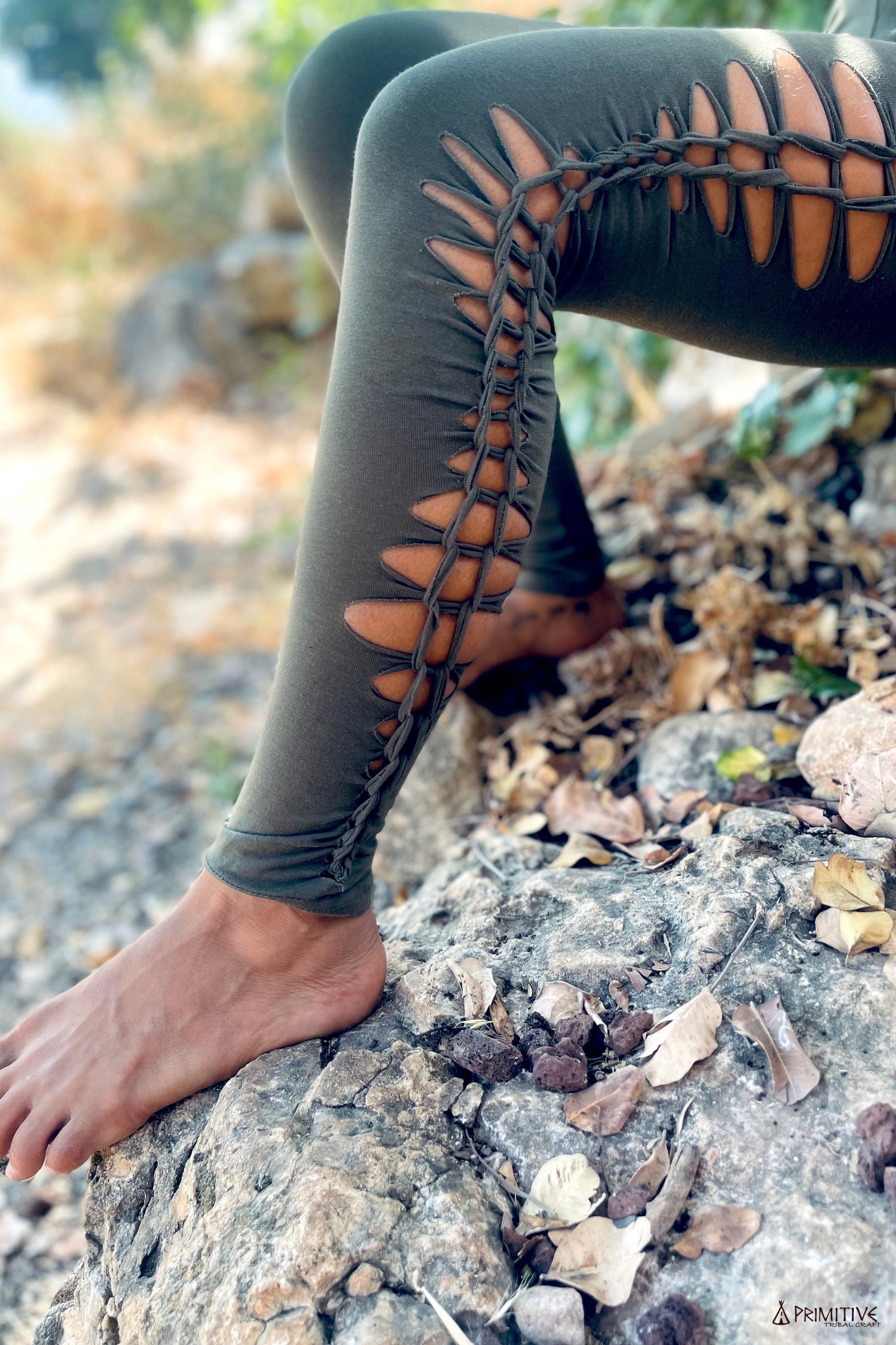 Slashed Woven Cutout Leggings