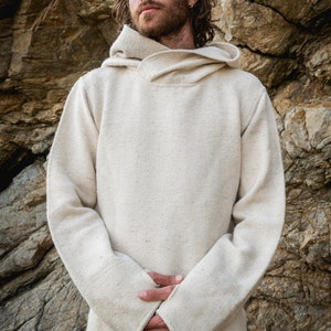 Nomad Pullover with Hoodie ⫸ Handwoven Hemp Wool