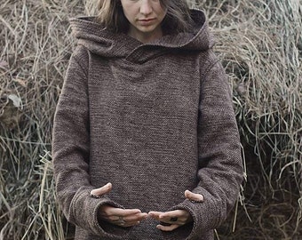 Nomad Women Pullover with Hoodie ⫸ Handwoven Hemp Wool