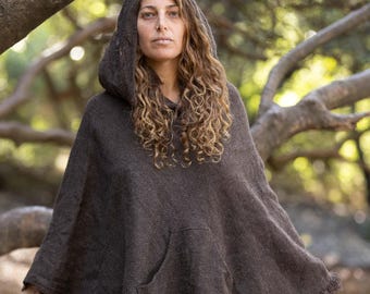 手織りウール混ポンチョ：メンズフード付きトライバルケープ - Etsy 日本