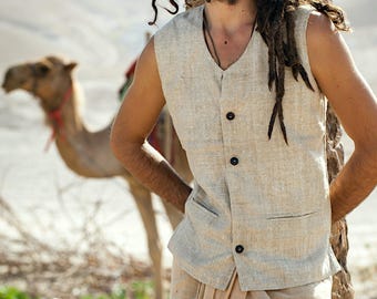 Chaleco clásico de lino color tierra