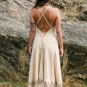 Tribal Print Butterfly Dress - Raw Cotton, Open Back