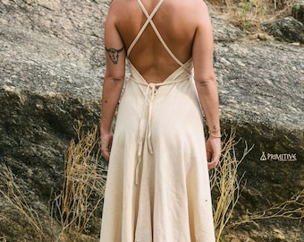 Tribal Print Butterfly Dress - Raw Cotton, Open Back