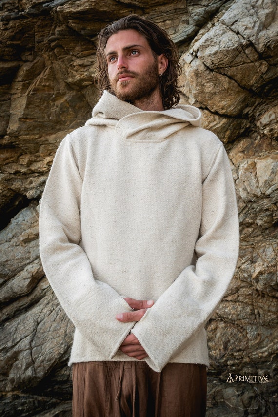 Nomad Pullover With Hoodie Handwoven Hemp Wool - Etsy