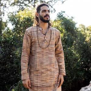 Kurta larga tradicional »» Algodón khadi tejido a mano
