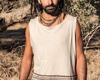 Hemp Cotton Tank Top ᗒ with Tribal Print ᗒᗒ