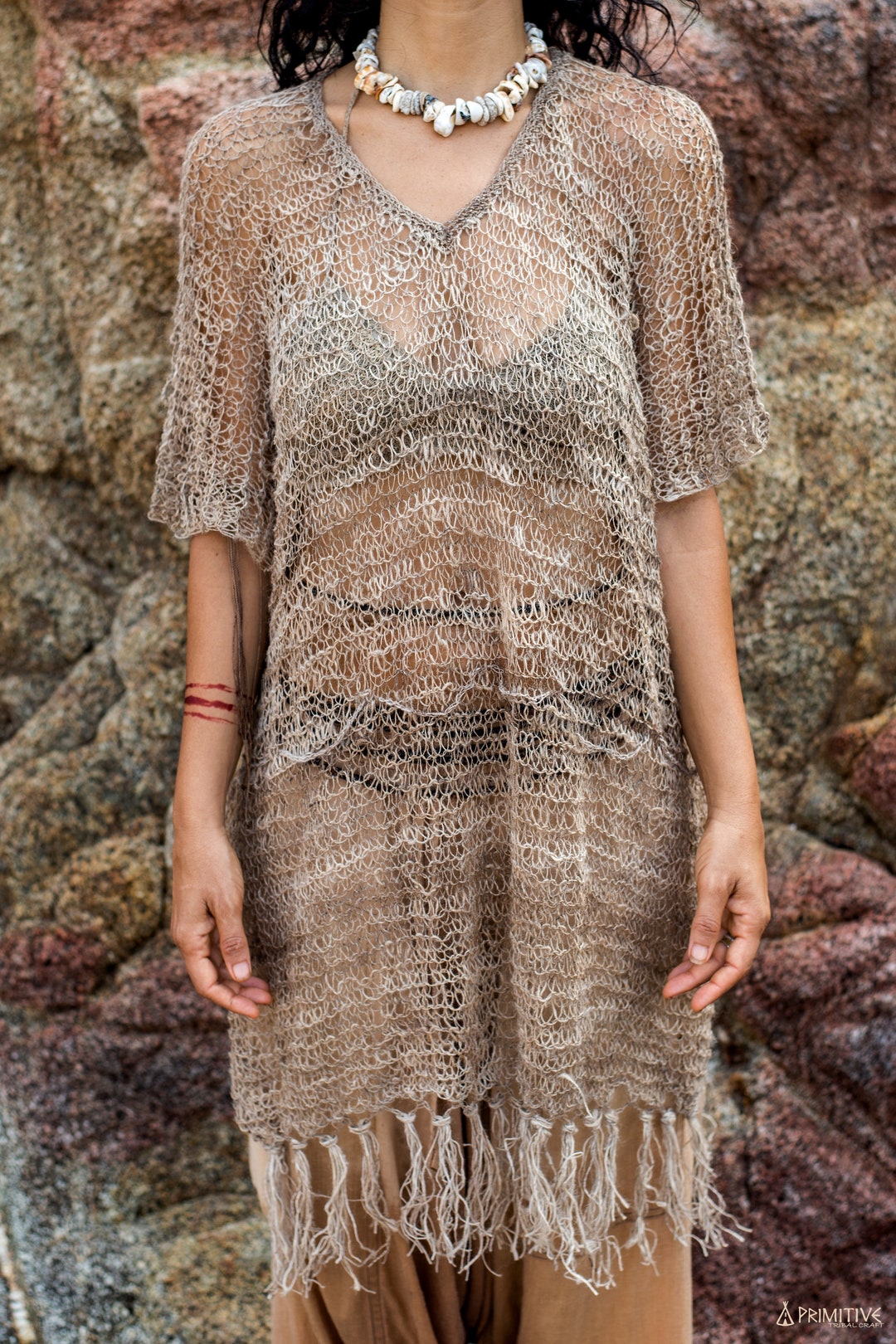 Poncho Cáñamo silvestre tejido mano - Etsy España