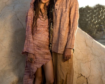Asymmetrical Dress with Hoodie ⋙ Handwoven Khadi Cotton