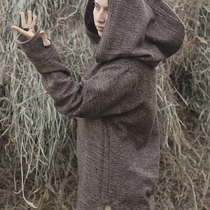 Nomad Women Pullover with Hoodie Handwoven Hemp Wool image 4