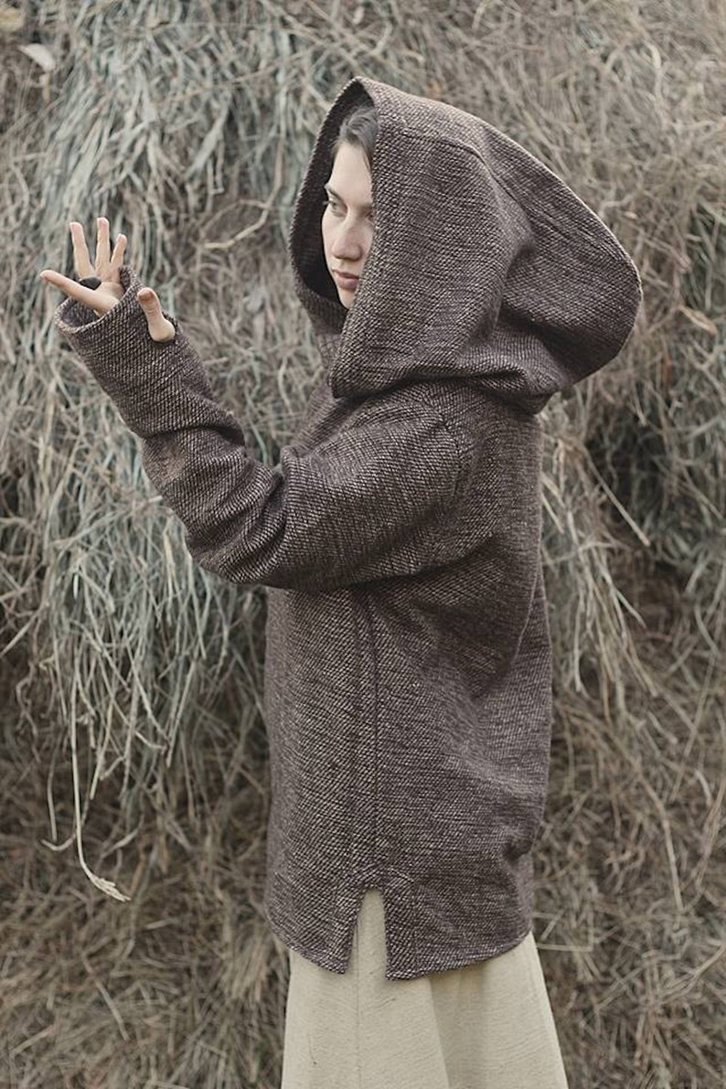 Nomad Women Pullover with Hoodie Handwoven Hemp Wool image 4