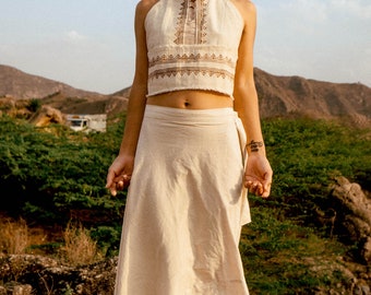 Saya Outfit ~ Handwoven Khadi Cotton ~ Block Printed Skirt & Top