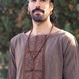 Tribal Shirt with Long Sleeves &gt;&gt; Handwoven Organic Cotton and Hemp &gt;&gt; Herbal Dye