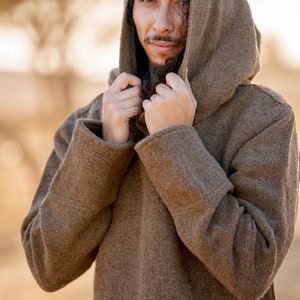 Nomad Pullover with Hoodie ⫸ Handwoven Hemp Wool