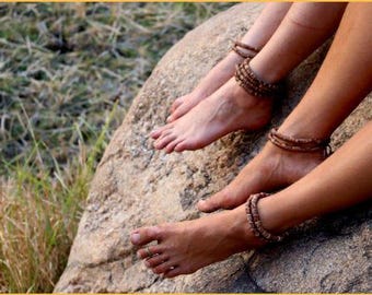 Double Anklet Bracelet ⋙ Raw Wood Beads ⋙ Set of