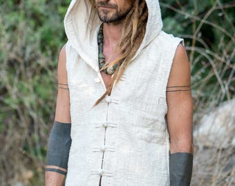 Tibetan Vest with Hoodie ⋙ Handwoven Khadi Cotton