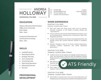 ATS Resume Template | Word, Google Docs and Pages | Professional, Editable, Cover Letter & References Included Professional Resume, CV,