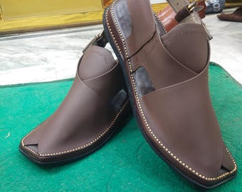 Handgjorda läder Peshavari Chappal, Kaptaan Style Sandal, sommarpresent