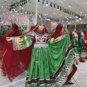 Embroidered Afghan Velvet Dress: 3-Piece Qamees, Shalwar & Dupatta