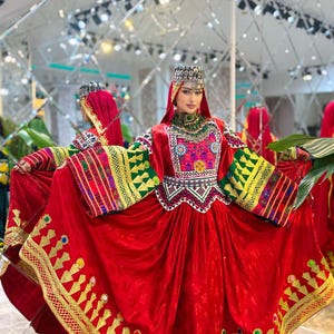 Embroidered Afghan Dress: Handmade Traditional Velvet 3-Piece Set