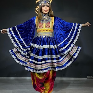Embroidered Afghan Dress: Handmade Traditional Velvet 3-Piece Set