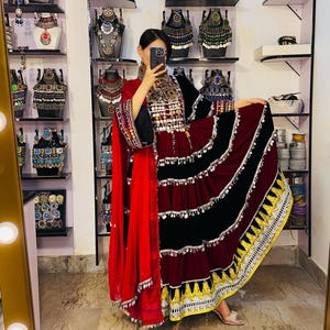 Embroidered Velvet Afghan Dress: Handmade Kuchi Style