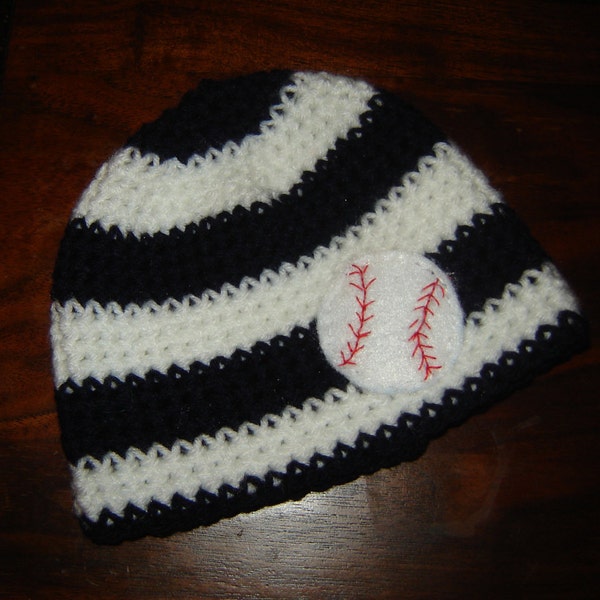 Crochet Baseball Beanie Hat - Felt Applique - Striped or Single Color - ANY Size ANY Color - Personalizable - Photo Prop