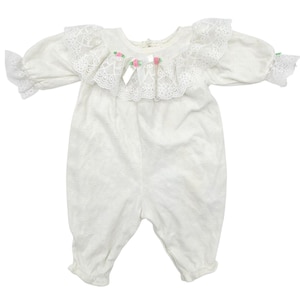Vintage Buster Brown Baby Romper White Lace Ruffle Collar Pink Roses 6 9 Months