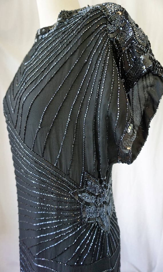 1980's Evening Dress / Black Beaded Laurence Kazar