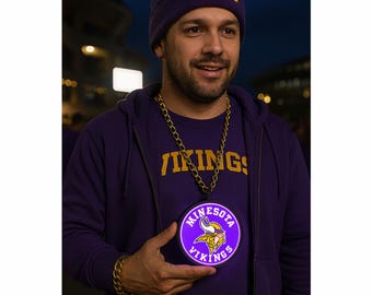 Minnesota Vikings Fan necklace with light, any logo you want can be made. Nhl Nfl Nba fan art chain necklace for men and women.