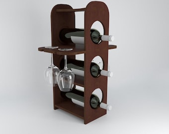 Laser Cut Minibar Wine Bottles Rack And Glasses Holder Wine Holder Wood