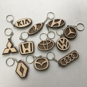 Laser Cut  Cricut File Car Logo Keychains Wooden Car Key Rings Design