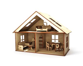 Laser Cut Dolls House & Furniture Drawing Vector File 3mm (Plywood is recommended)
